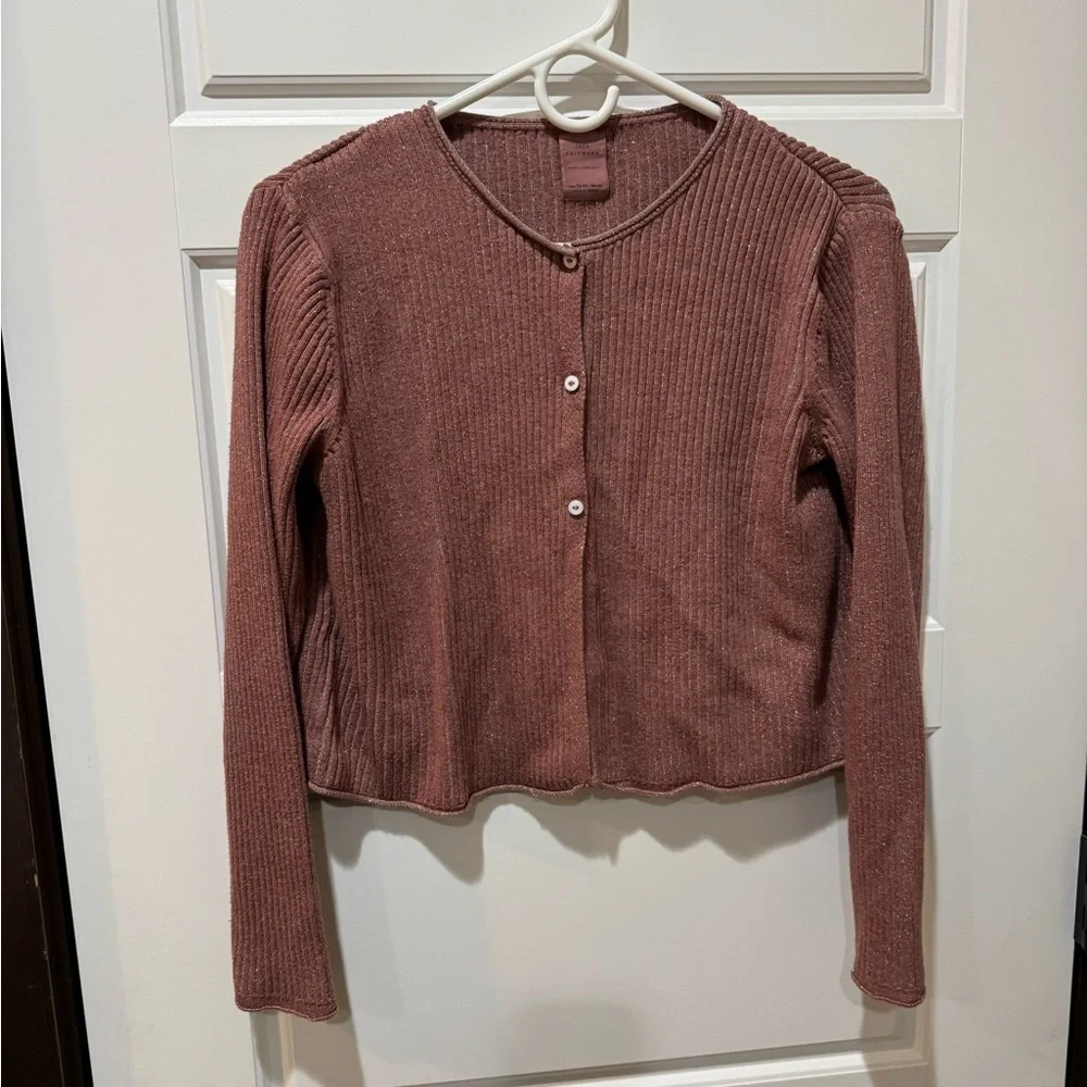 Girls Ribbed Button-Up Sweater - Rose - Picture 1 of 4
